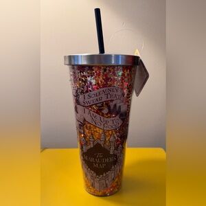 Harry Potter The Marauder's Map Glitter 20oz Tumbler with Straw - Red & Gold